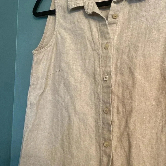 Garnet Hill 100% linen women’s size 6 beige button up collared sleeveless dress - Picture 4 of 7